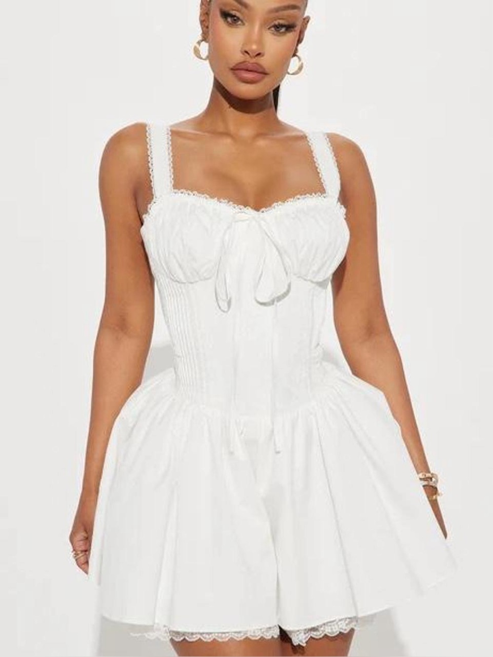 Fashion Nova NWT Fall For Me White Lace-Trim Corset Romper